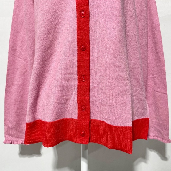 New Two Tone Button Front V-Neck Cardigan Sweater Pink Red Size Medium - Picture 7 of 15